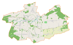 Mapa konturowa gminy Mstów, na dole znajduje się ikonka pałacu z opisem „Dwór w Małusach Wielkich”