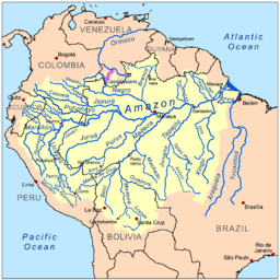   Casiquiares läge i Amazonflodens avrinningsområde