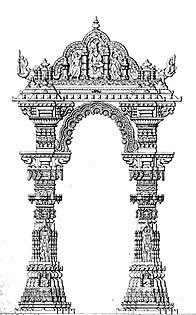 Artistic rendition of the Kirtistambh at உருத்ர மகாலய கோயில். The temple was destroyed by அலாவுதீன் கில்சி.