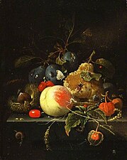 Still Life, Fruit and Nuts on a Stone Ledge (Zátiší, ovoce a ořechy na kamenné římse)