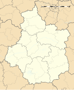 Mapa konturowa Regionu Centralnego-Doliny Loary, blisko centrum na lewo znajduje się punkt z opisem „Mosnes”