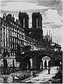 Le pont en 1850 (gravure de Charles Meryon) avec ses trois arches.