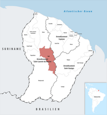 Location of the commune (in red) within French Guiana