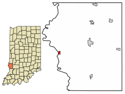 Location of Merom in Sullivan County, Indiana.