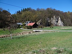 Wylot wąwozu Korytania. Koźniowa po prawej stronie