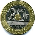 Image 17French 1992 twenty Franc Tri-Metallic coin (from Coin)