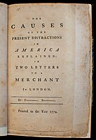 Benjamin Franklin, Causes of the Present Distractions in America (1774); Pequot Library Special Collections