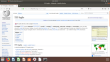 Firefox versio 59 pri Ubuntu-versio 17.10 Artful Aardvark. La Vikipedio paĝo por TTT-legiloj estas malfermita.