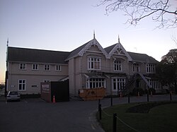 View of a large, wooden building