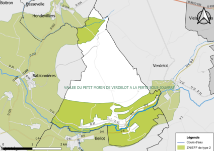 Carte des ZNIEFF de type 2 de la commune.