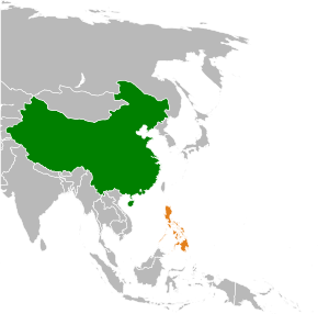 Mapa indicando localização da China e da Filipinas.