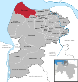 Lage des Cuxhaven in Niedersachsen (anklickbare Karte)