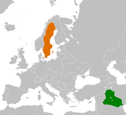 Map indicating locations of Iraq and Sweden