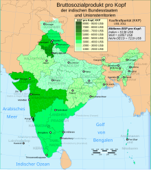 Pro-Kopf-Bruttosozialprodukt in Indien nach Bundesstaat 2011