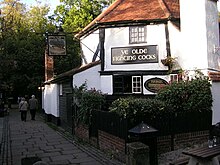 Outside of a timber-framed English pub