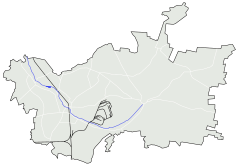 Mapa konturowa Zawiercia, blisko centrum na lewo znajduje się punkt z opisem „Ręby”