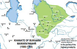 1700年的布哈拉汗國（綠色）