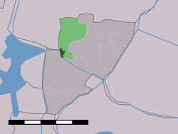 The town centre (dark green) and the statistical district (light green) of West-Graftdijk in the former municipality of Graft-De Rijp.