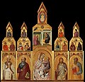 Madona s Dieťaťom, svätým Jánom Krstiteľom, donátorom a svätými Jánom Evanjelistom a Matúšom (tzv. oltár z Arezza), 1320, tempera na dreve, Kostol Santa Maria della Pieve, Arezzo