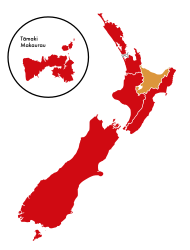 Map of New Zealand with divisions for the Māori electorates, displayed in different colours for political parties.