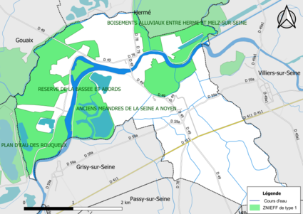 Carte des ZNIEFF de type 1 de la commune.