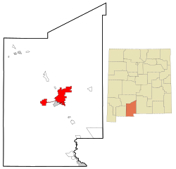 Location of Las Cruces within Doña Ana County and New Mexico