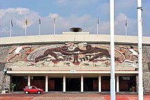 Estadio Olímpico Universitario (2011) entrance with relief by Diego Rivera