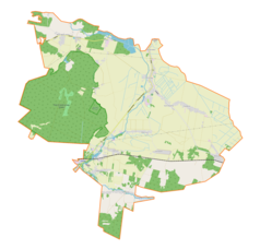 Mapa konturowa gminy Przyrów, blisko centrum u góry znajduje się punkt z opisem „Cmentarz żydowski w Przyrowie”