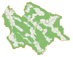 Mapa konturowa gminy Uście Gorlickie, blisko centrum na prawo znajduje się punkt z opisem „Regietów”
