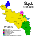 1243–1248      Bolesław II Rogatka      Santok do 1247      Władysław opolski      Mieszko II Otyły, od 1246 Władysław opolski      Przemysł I, 1244      Kępno do 1244      Lelów do 1247