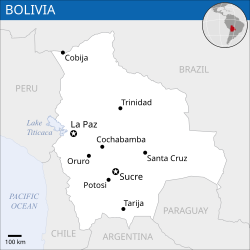 ボリビア内のラパス(La Paz)の位置の位置図