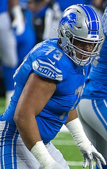 Jonah Jackson slightly bent over in full Detroit Lions uniform and helmet.