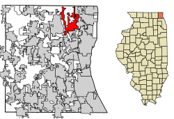 Location of Wadsworth in Lake County, Illinois.