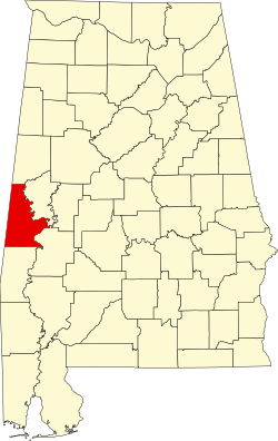 Karte von Sumter County innerhalb von Alabama