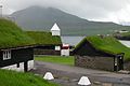 Traditionelle færøske huse med græstag i Norðragøta