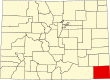 Harta statului Colorado indicând comitatul Baca