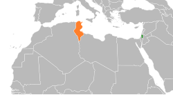 Map indicating locations of Palestine and Tunisia