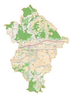 Mapa konturowa powiatu łańcuckiego, u góry nieco na prawo znajduje się punkt z opisem „Żołynia”
