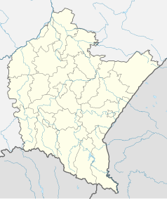 Mapa konturowa województwa podkarpackiego, u góry znajduje się punkt z opisem „Nisko”