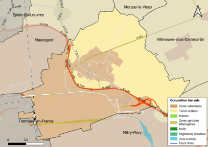 Carte des infrastructures et de l'occupation des sols en 2018 (CLC) de la commune.