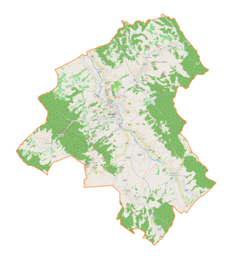 Mapa konturowa gminy Brzozów, po lewej znajduje się punkt z opisem „Zmiennica”