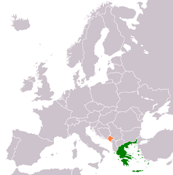 Map indicating locations of Greece and Montenegro