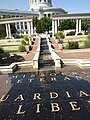 A fountain dedicated to veterans in the Capitol Complex. The text says "Missouri Veterans Guardians of Liberty"