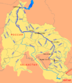 Mapa en ruso del río Obi donde aparece Salejard (Салехард), capital de este distrito