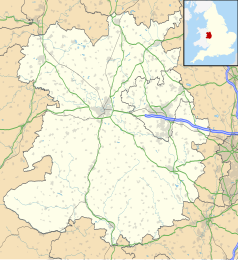 Mapa konturowa Shropshire, w centrum znajduje się punkt z opisem „Opactwo świętych Piotra i Pawła”