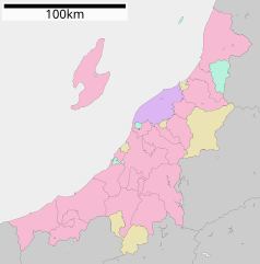 Mapa konturowa prefektury Niigata, u góry po prawej znajduje się punkt z opisem „Tainai”