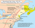 Image 29Major boundaries of Massachusetts Bay and neighboring colonial claims in the 17th century and 18th century; modern state boundaries are partially overlaid for context (from History of Massachusetts)