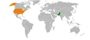 Mapa indicando localização do Paquistão e dos Estados Unidos.