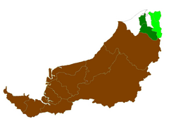Lokasi Daerah Lawas di Sarawak (hijau muda)