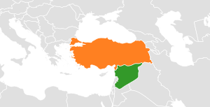 Mapa indicando localização da Síria e da Turquia.